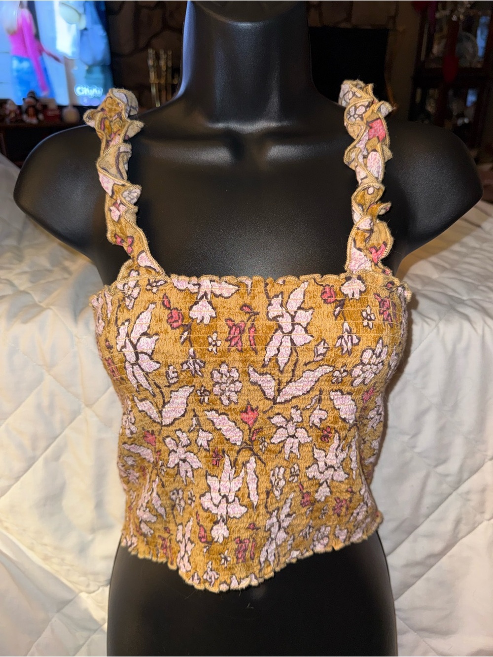 Aerie Jungle Thrills Smocked Crop Tank Top